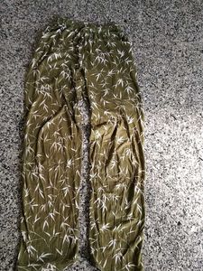 Green Bamboo Print Pants