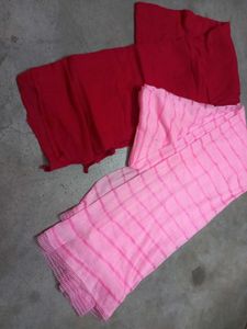 Two Dupattas  - Pink Striped &amp; Red