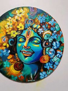 Abstract KRISHNA Painting On Round Canvas