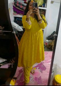 Combo Yellow Printed Kurta Set And Dress