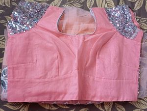 Designer Peach Color Frill Saree With Gota Work