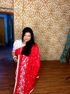 Lace work Embroidery Cotton Jamdani Saree & Blouse