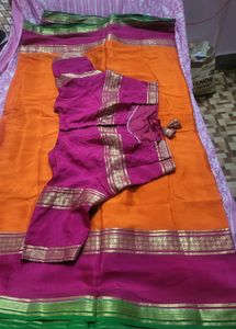 Orange &amp; Pink Saree Mysore crepe silk