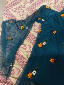 Peacock 🦚 Blue Colour Dress With Flared Sleeves