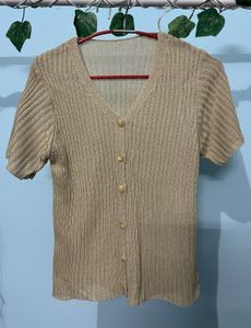 Ribbed Button-Down Top
