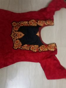 Cotton Anarkali Gown With Golden Jari Work