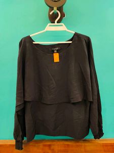Elegant Black Flowy XL Top with Layered Design