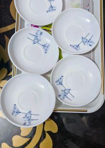LaOpala Glass Cup  Saucer - Set of 9pcs, White,