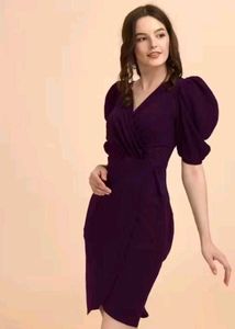 Elegant Purple Puff Sleeve Bodycon Dress