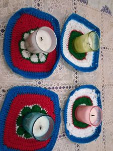 Handmade Crochet Candle Coasters (Set of 4)