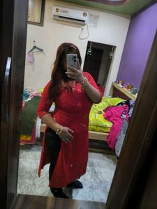 Red Embroidered chikankari Kurti