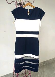 Navy Blue &amp; White Striped Bangkok Midi Dress