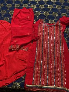 Red Embroidered Kurta Set