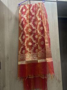 Grey Top &amp; Sharara With Contrast Duppatta