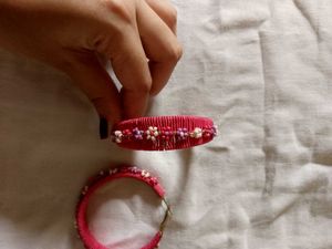 Pink Beaded Hoop Earrings
