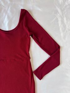 Forever21 Maroon Red Ribbed Midi Bodycon Dress
