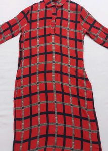 Kurta Red Plaid Midi Dress