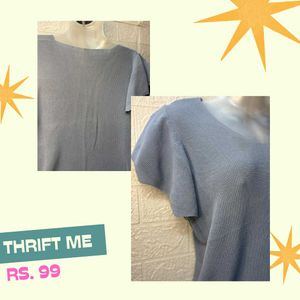 Blue V-Neck Flutter Sleeve Top