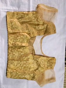 Gold Lace Blouse with Sheer Sleeves