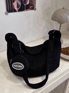 Chic Black Corduroy Crossbody Bag