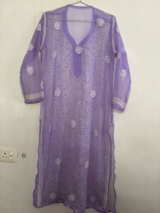 Lavender Embroidered Pure Chickenkari Kurta