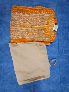 🥭Vibrant Marigold Bandhani cotton Kurta Set🥭🧡