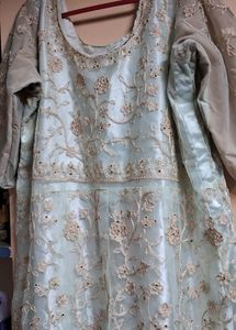 Used 4xl Size Light Green Net Cloth Anarkali Kurti