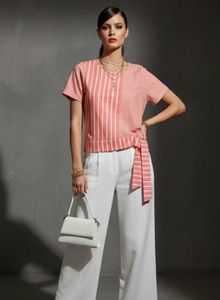 Brand New Ajio Striped Tie-Waist Top