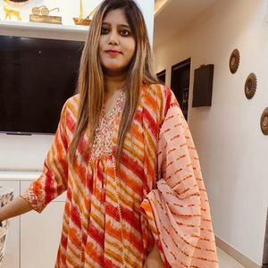 Striped Print Cotton Khadi Kurta Set