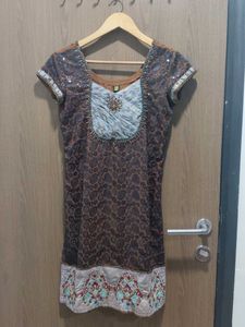 Brown Sequin Embellished Dress