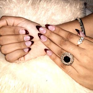 Burgundy Tip Acrylic Nails