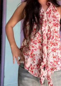 Red Floral Helter Top