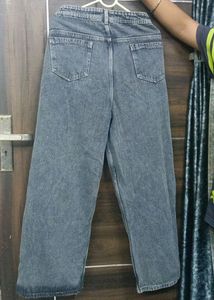 Grey Wide Leg Straight Jeans
