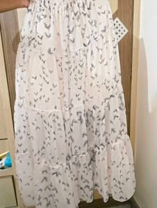 Bird Print Long Skirt