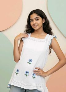 White Floral Embroidered Tank Top