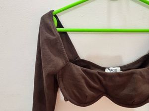 Brown Long Sleeve Crop Top by Princess poly