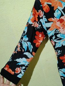 Black Orange Floral Kurtha