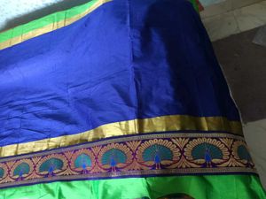 BrandNew ElegantBlue&amp;Green SilkSaree+UnsticheBlous