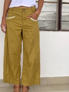 Olive Green Wide Leg Crop Pants