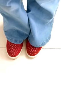 Red Floral Print Canvas Slip-On Sneakers