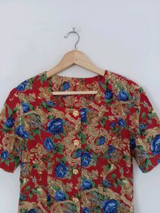 Vintage Red Floral Printed Top (Women&#39;s)