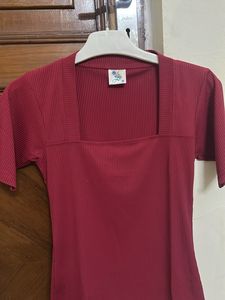 Maroon Square Neck Top