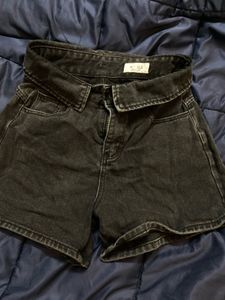 High-Waisted Charcoal Denim Shorts