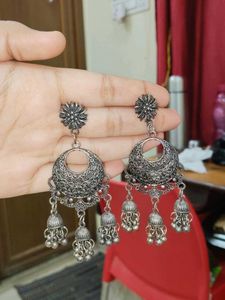 Dark Grey Oxidised Jhumkas