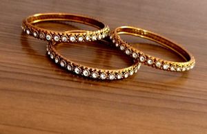 Gold Tone &amp; Rhinestone Bangle Bracelet Set
