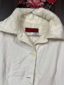 White Faux Fur Trim Jacket