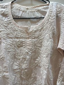 light pink chikankari short Kurta
