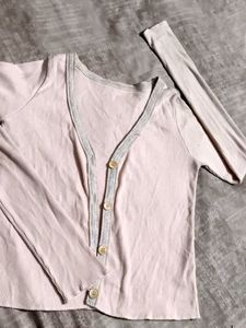 Cute Peach Color Top With Long Sleeves