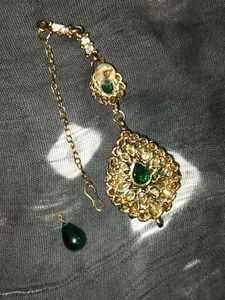 Green Maang Tikka with black necklace