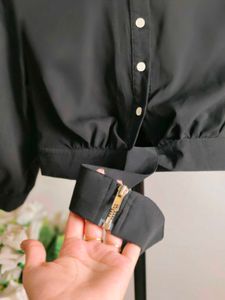 Black Tie-Front Blouse
